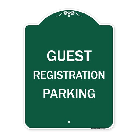 Signmission Designer Series Guest Registration Parking, Green & White Aluminum Sign, 18" x 24", GW-1824-23923 A-DES-GW-1824-23923